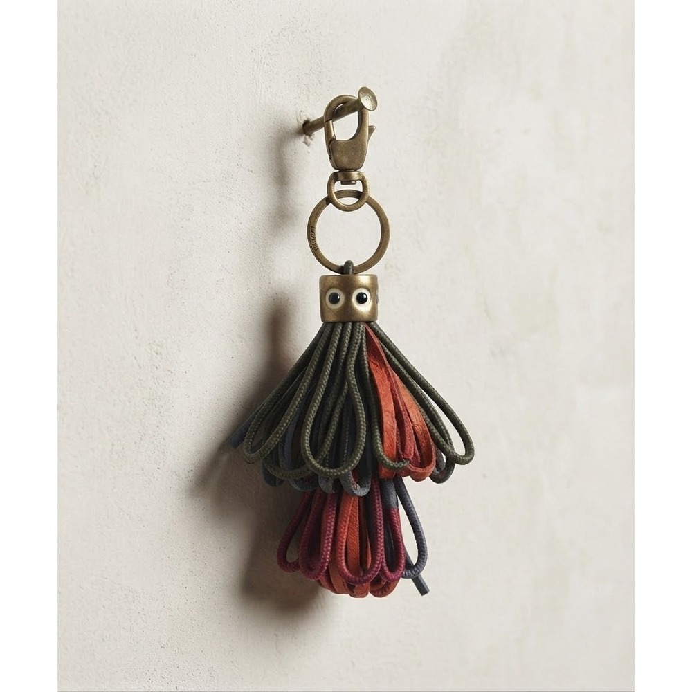 Fossil Octopus Leather Tassel Bag Charm Keychain Multicolor Brass Hardware